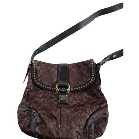 Vintage COACH H0868-F12852 Dark Brown Sparkly Signature Women’s Bag Crossbody - Picture 1 of 15